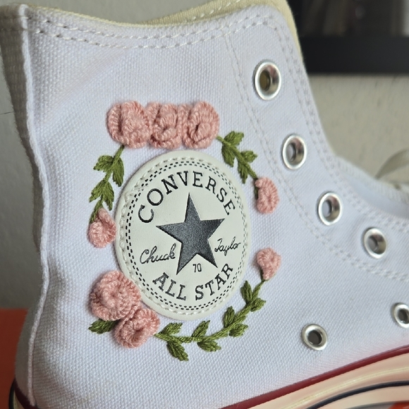 Converse Women's White Floral High-Top Sneakers - Picture 2 of 7